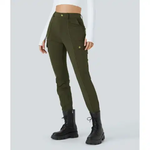 High Waisted Zipper Pockets Solid Skinny Cargo Pants